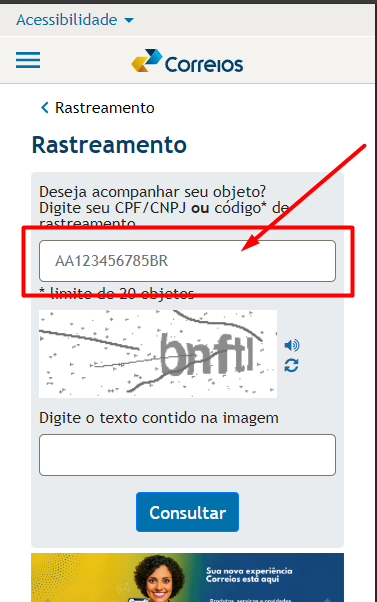 Exemplo Rastreio Correios